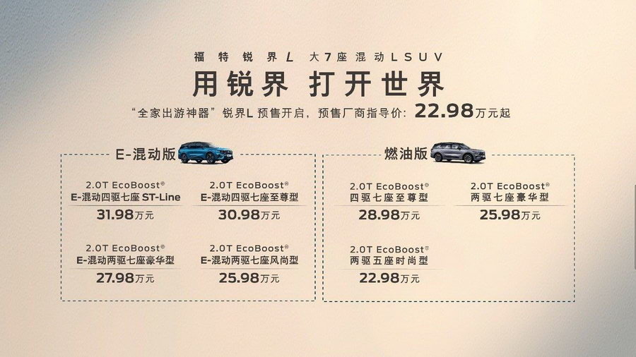 預(yù)售22.98萬起的福特銳界L配置拉滿，把想要的都給你