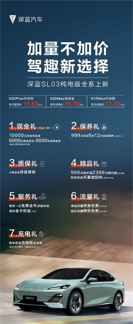 2024款長(zhǎng)安深藍(lán)SL03純電版上市 售價(jià)15.69萬(wàn)-17.39萬(wàn)元